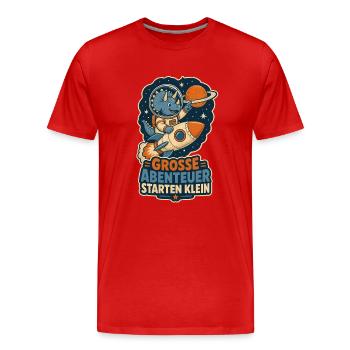 Dino Astronaut – Große Abenteuer starten klein - Männer Premium Bio T-Shirt - Rot - Vorne - Damien (186cm)