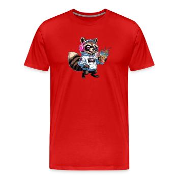 Raton laveur avec latte glacé - T-shirt bio Premium Homme - rouge - Devant - Damien (186cm)