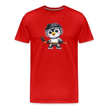 Joueur de hockey sur glace Penguin mignon Cartoon USA - T-shirt bio Premium Homme - rouge - Devant - Damien (186cm)