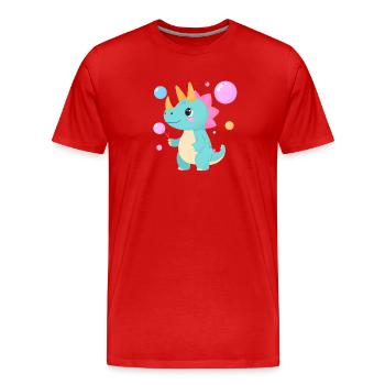 Dinosaures de bande dessinée jouant avec des bulles de savon – Mignon - T-shirt bio Premium Homme - rouge - Devant - Damien (186cm)