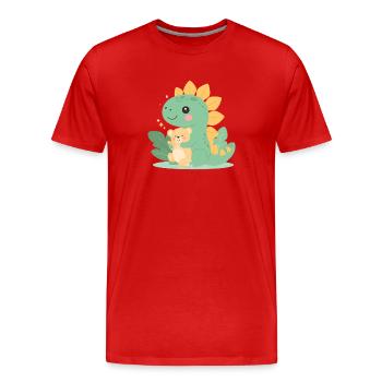 Petit dinosaure de dessin animé avec un ours en peluche – Mignon - T-shirt bio Premium Homme - rouge - Devant - Damien (186cm)