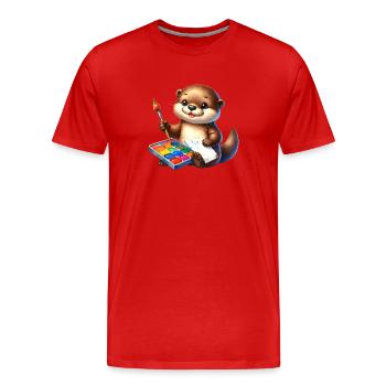 Little cartoon otter with brush and color palette - Men's Premium Organic T-Shirt - red - Front - Damien (186cm)