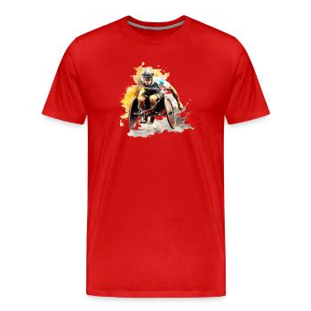 Éclaboussure aquarelle en course en fauteuil roulant - T-shirt bio Premium Homme - rouge - Devant - Damien (186cm)