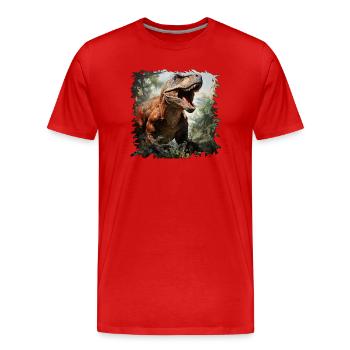 Un T Rex géant dans la jungle - T-shirt bio Premium Homme - rouge - Devant - Damien (186cm)