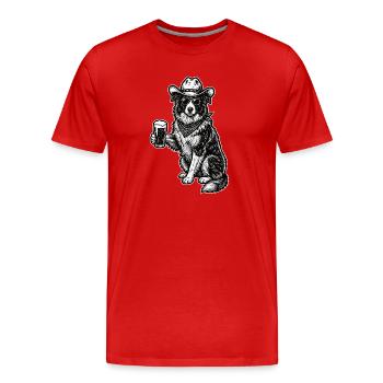 Chien de cow-boy Bière Border Collie drôle - T-shirt bio Premium Homme - rouge - Devant - Damien (186cm)