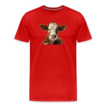 Visage de vache : Curiosité sur le pâturage - T-shirt bio Premium Homme - rouge - Devant - Damien (186cm)