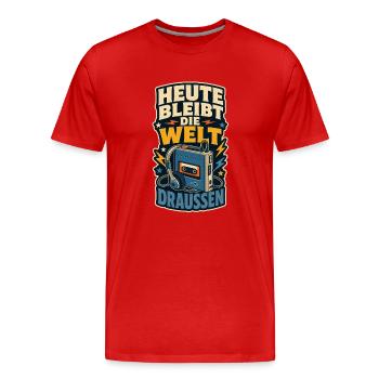 Heute bleibt die Welt draußen - Männer Premium Bio T-Shirt - Rot - Vorne - Damien (186cm)