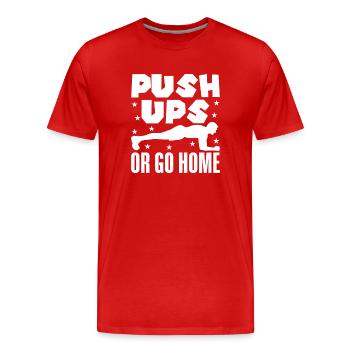 Les accros à la salle font des pompes ou des exercices de calistenie pour rentrer chez eux - T-shirt bio Premium Homme - rouge - Devant - Damien (186cm)