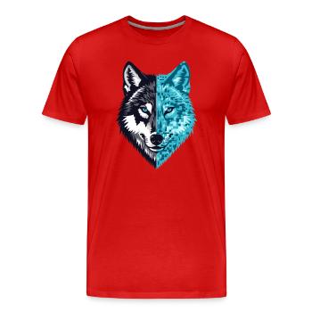 Pixel Wolf Cyber Spirit Streetwear - T-shirt bio Premium Homme - rouge - Devant - Damien (186cm)