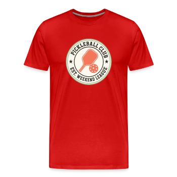Insigne de Pickleball de la Ligue du Week-end - T-shirt bio Premium Homme - rouge - Devant - Damien (186cm)
