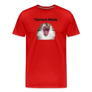 Tierisch Müde - Gähnende Katze Shirt - Männer Premium Bio T-Shirt - Rot - Vorne - Damien (186cm)
