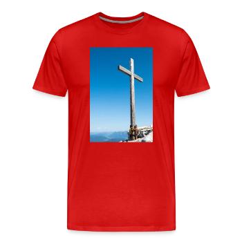 Croix sommitale dans les Alpes allemandes - T-shirt bio Premium Homme - rouge - Devant - Damien (186cm)