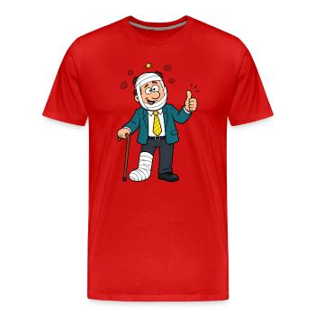Homme comique en costume avec pied en plâtre et pouce levé - T-shirt bio Premium Homme - rouge - Devant - Damien (186cm)