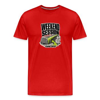Session de week-end Skater Boy Skateboard Spot sur le trottoir - T-shirt bio Premium Homme - rouge - Devant - Damien (186cm)