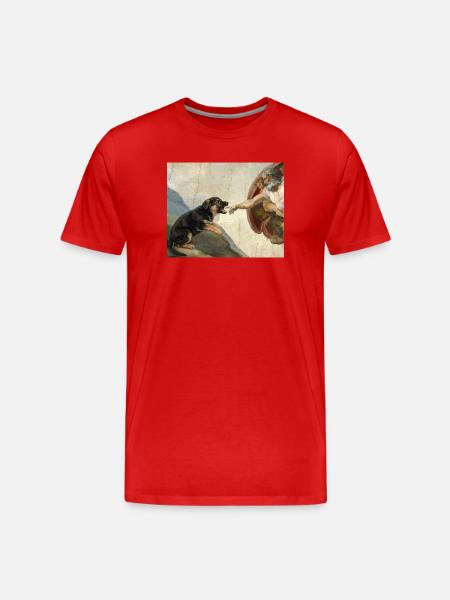 Dog God's Hand Shepherd Dog Meme - Men's Premium Organic T-Shirt - red