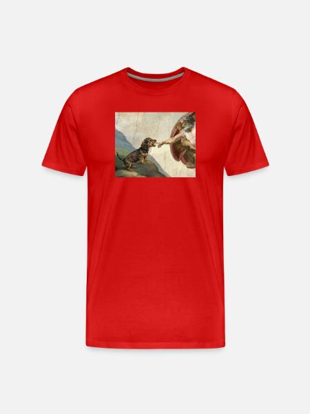 Dog God Hand Dachshund Dogs meme - Men's Premium Organic T-Shirt - red