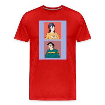 Deux illustrations et différentes émotions - T-shirt bio Premium Homme - rouge - Devant - Damien (186cm)