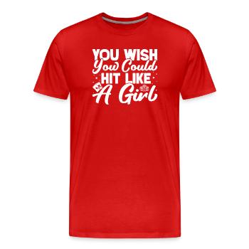 Joueur de casino que vous aimeriez pouvoir frapper comme une fille - T-shirt bio Premium Homme - rouge - Devant - Damien (186cm)