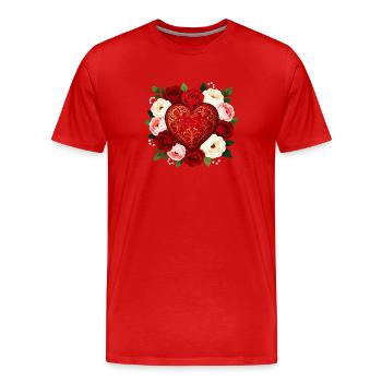 Cœur de Roses orné - T-shirt bio Premium Homme - rouge - Devant - Damien (186cm)