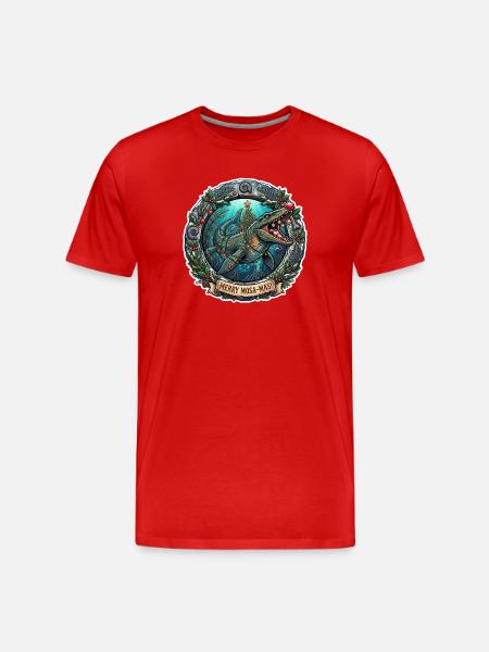 Unterwasser-Dino mit Lichterkette - Männer Premium Bio T-Shirt - Rot