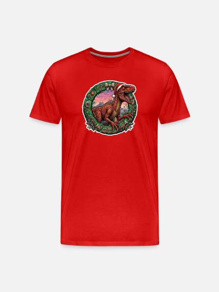 Raptor-Weihnachtskranz Dino-Festlich - Männer Premium Bio T-Shirt - Rot