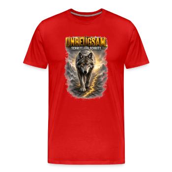 Unbeugsam - Schritt für Schritt/Wolf Motiv - Männer Premium Bio T-Shirt - Rot - Vorne - Damien (186cm)