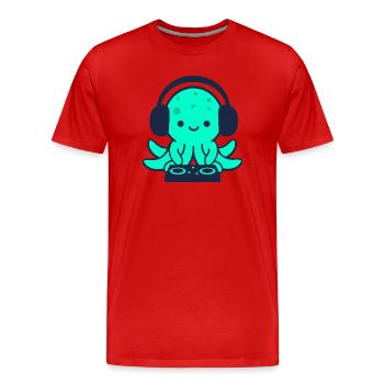 DJ Pieuvre sous-marine avec casque - T-shirt bio Premium Homme - rouge - Devant - Damien (186cm)