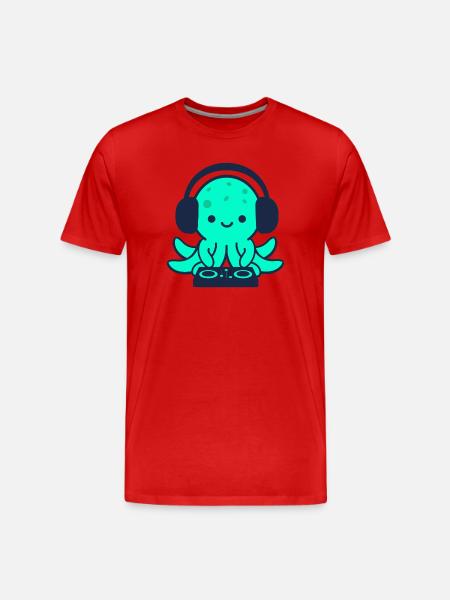 Underwater DJ Octopus with Headphones - Men's Premium Organic T-Shirt - red
