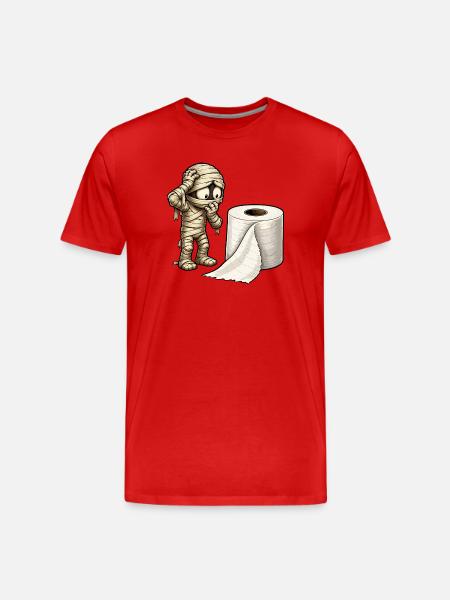 Mumie und Toilettenpapier Cartoon - Männer Premium Bio T-Shirt - Rot