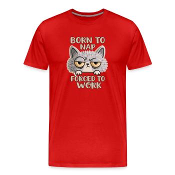 Chat fatigué né pour faire la sieste Forcé de travailler - T-shirt bio Premium Homme - rouge - Devant - Damien (186cm)