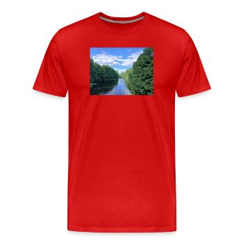Rivière tranquille au milieu des arbres verdoyants - T-shirt bio Premium Homme - rouge - Devant - Damien (186cm)