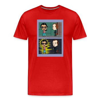 Une nouvelle en deux illustrations - T-shirt bio Premium Homme - rouge - Devant - Damien (186cm)