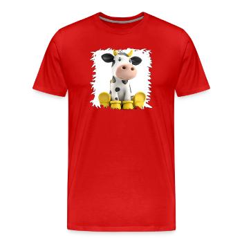 Dessin animé La Vache aux Bottes Jaunes - T-shirt bio Premium Homme - rouge - Devant - Damien (186cm)