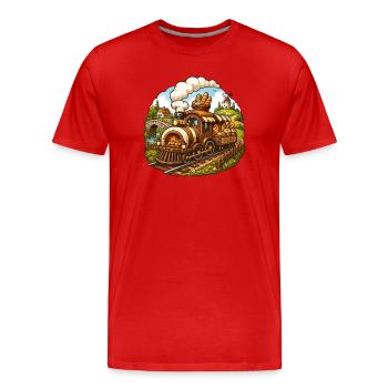 Le train de Baker sur un chemin de fer rural - T-shirt bio Premium Homme - rouge - Devant - Damien (186cm)