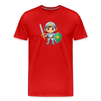 Chevalier de bande dessinée en armure de chevalier avec épée – Héros - T-shirt bio Premium Homme - rouge - Devant - Damien (186cm)
