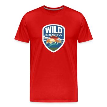 Camper Randonneur Scout Camping, Randonnée Montagnes - T-shirt bio Premium Homme - rouge - Devant - Damien (186cm)