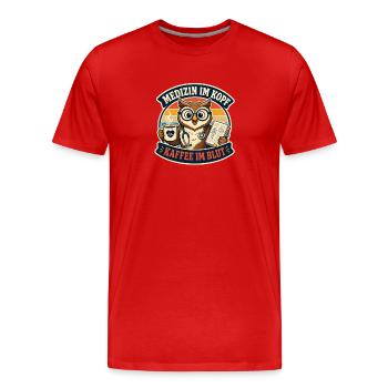 Medizin im Kopf – Kaffee im Blut - Männer Premium Bio T-Shirt - Rot - Vorne - Damien (186cm)