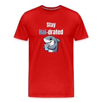 Drated aux requins | Requin de dessin animé drôle avec de l’alcool - T-shirt bio Premium Homme - rouge - Devant - Damien (186cm)