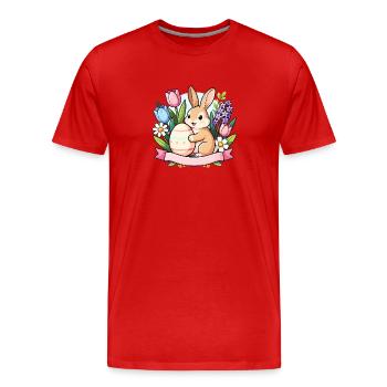 Osterhase mit Blumen-Ei - Männer Premium Bio T-Shirt - Rot - Vorne - Damien (186cm)