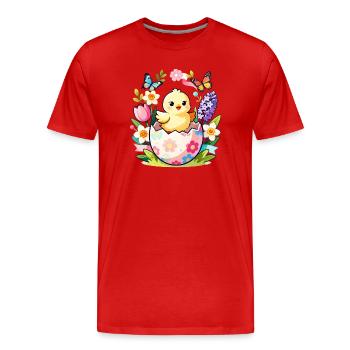 Poussin dans l’œuf floral éclot - T-shirt bio Premium Homme - rouge - Devant - Damien (186cm)