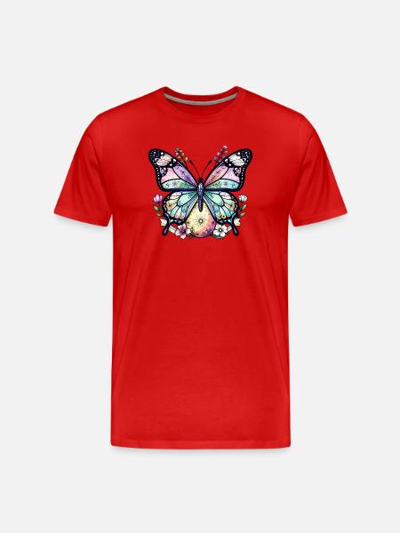 Pastel Floral Butterfly - Men's Premium Organic T-Shirt - red