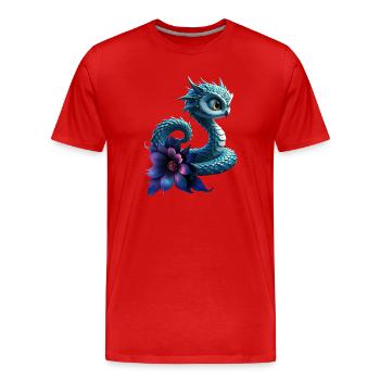 Dragon bleu à fleur violette - T-shirt bio Premium Homme - rouge - Devant - Damien (186cm)