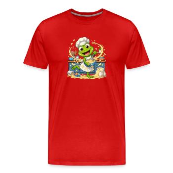 Küchenfrosch Chef: Pfannensplash - Männer Premium Bio T-Shirt - Rot - Vorne - Damien (186cm)