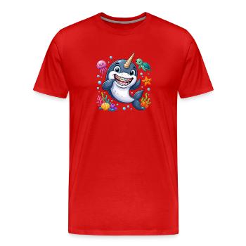Narwal mit Zahnspange unter Wasser - Männer Premium Bio T-Shirt - Rot - Vorne - Damien (186cm)