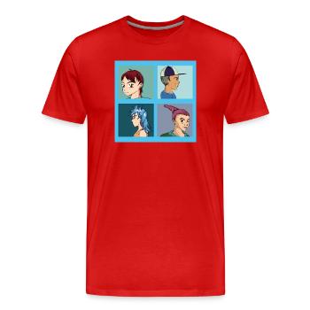 Quatre portraits tirés d’illustrations d’anime - T-shirt bio Premium Homme - rouge - Devant - Damien (186cm)