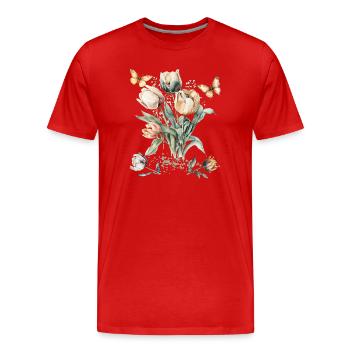 Fleurs de tulipes vintage et papillons - T-shirt bio Premium Homme - rouge - Devant - Damien (186cm)