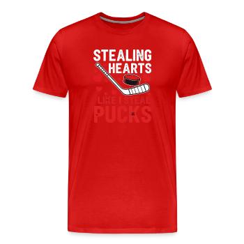 Voler des cœurs comme des palets - T-shirt bio Premium Homme - rouge - Devant - Damien (186cm)