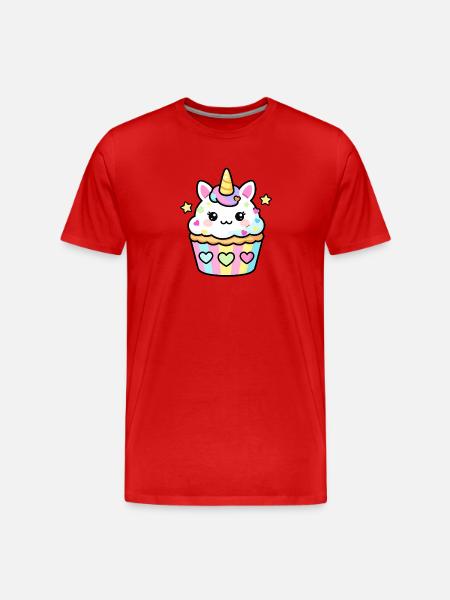 Pastell-Einhorn-Cupcake-Kawaii-Design - Männer Premium Bio T-Shirt - Rot