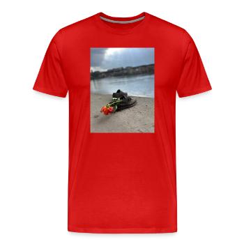 Une chaussure au bord avec une fleur - T-shirt bio Premium Homme - rouge - Devant - Damien (186cm)