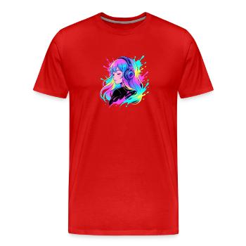 Fille aux écouteurs néon - T-shirt bio Premium Homme - rouge - Devant - Damien (186cm)